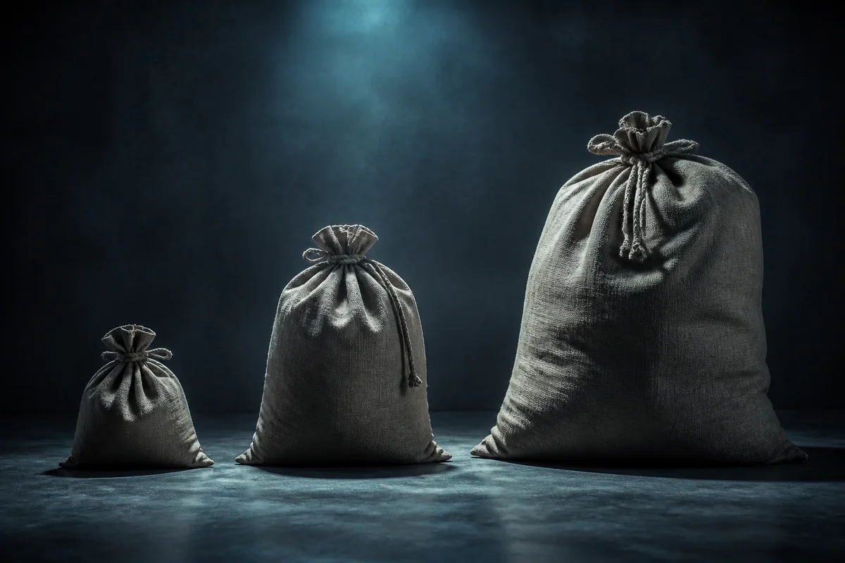 Trois sacs de toile de tailles différentes posés au sol