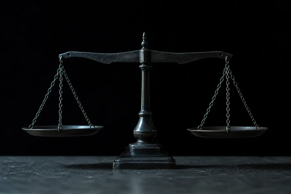 Balance à fléau ancienne en équilibre sur un plan sombre